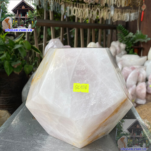 Đá 12 mặt thạch anh hồng thiên nhiên giúp hạnh phúc gia đình viên mãn QC938 nặng 6.8kg kích thước 17.5x11