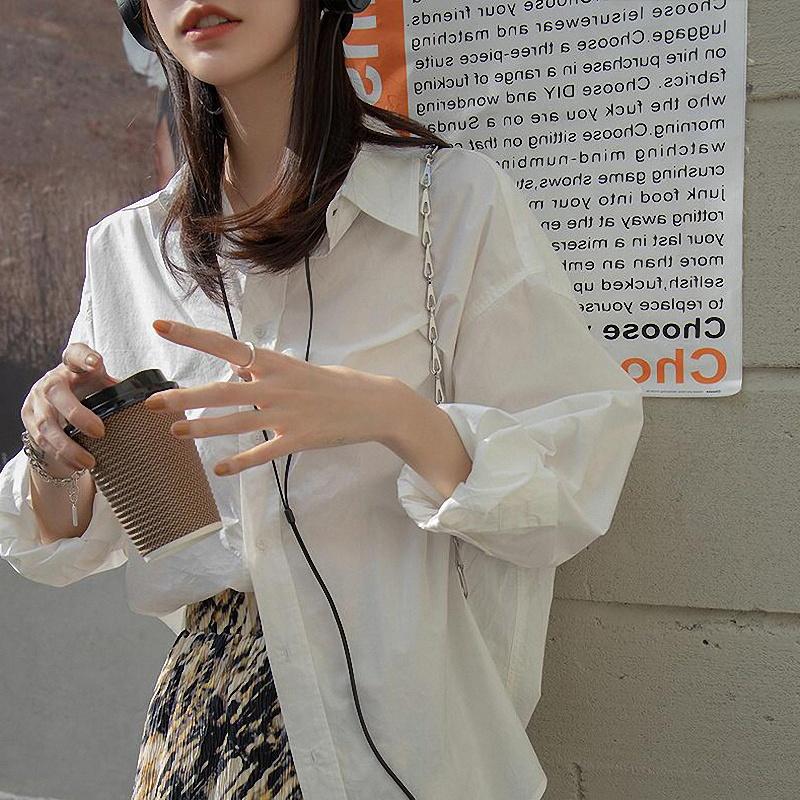 Áo sơ mi nữ tay dài, chất liệu cotton, form rộng, Áo công sở cao cấp trơn với 2 màu xanh, trắng thời trang – Kemi
