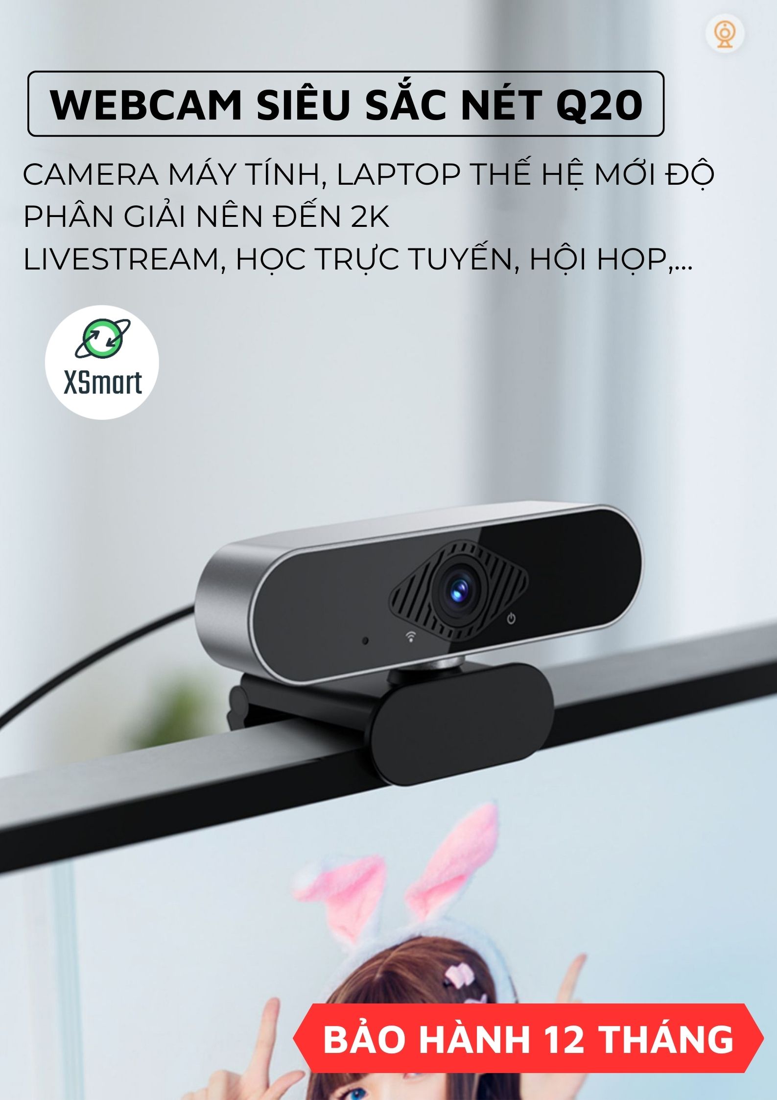 Webcam máy tính laptop cao cấp Q20 PRO 2K Camera Siêu Nét có mic hỗ trợ học online, livestream-Hàng Chính Hãng