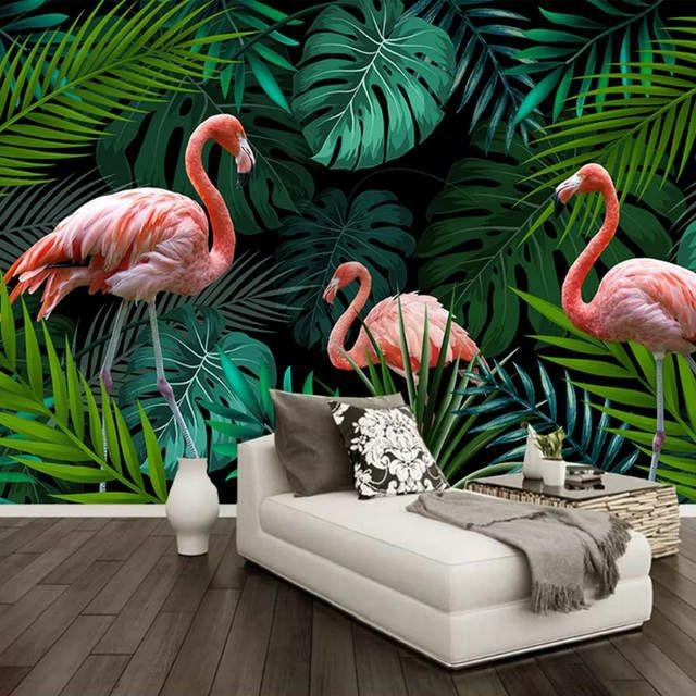 (HCM) Tranh dán tường 3d lá nhiệt đới tropical 4 tranh sẵn keo, dễ dán(in theo yêu cầu)