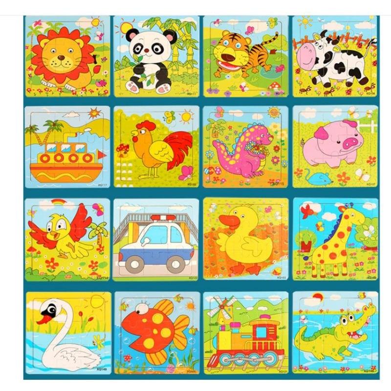 Đồ chơi xếp hình lắp ráp tranh ghép gỗ 9 mảnh size to 15x15cm