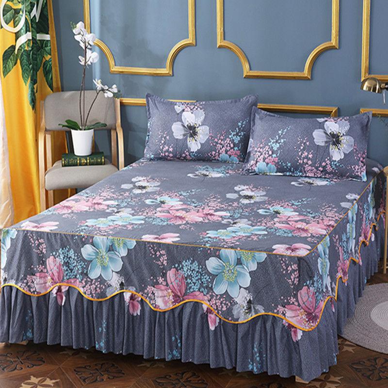 Công Chúa Phong Cách Trải Giường Trên Giường Với Váy Cotton In Khăn Trải Giường Cho Nhà Đàn Hồi Được Trang Bị Tấm Với Gối