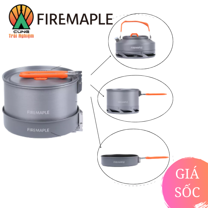 [CHÍNH HÃNG] Bộ Nồi Dã Ngoại Fire Maple 3 Chiếc Feast Heat Exchanger FEAST-HEAT Set Nhỏ Gọn Tiện Lợi Chuyên Dụng Cho Du Lịch, Dã Ngoại Cắm Trại