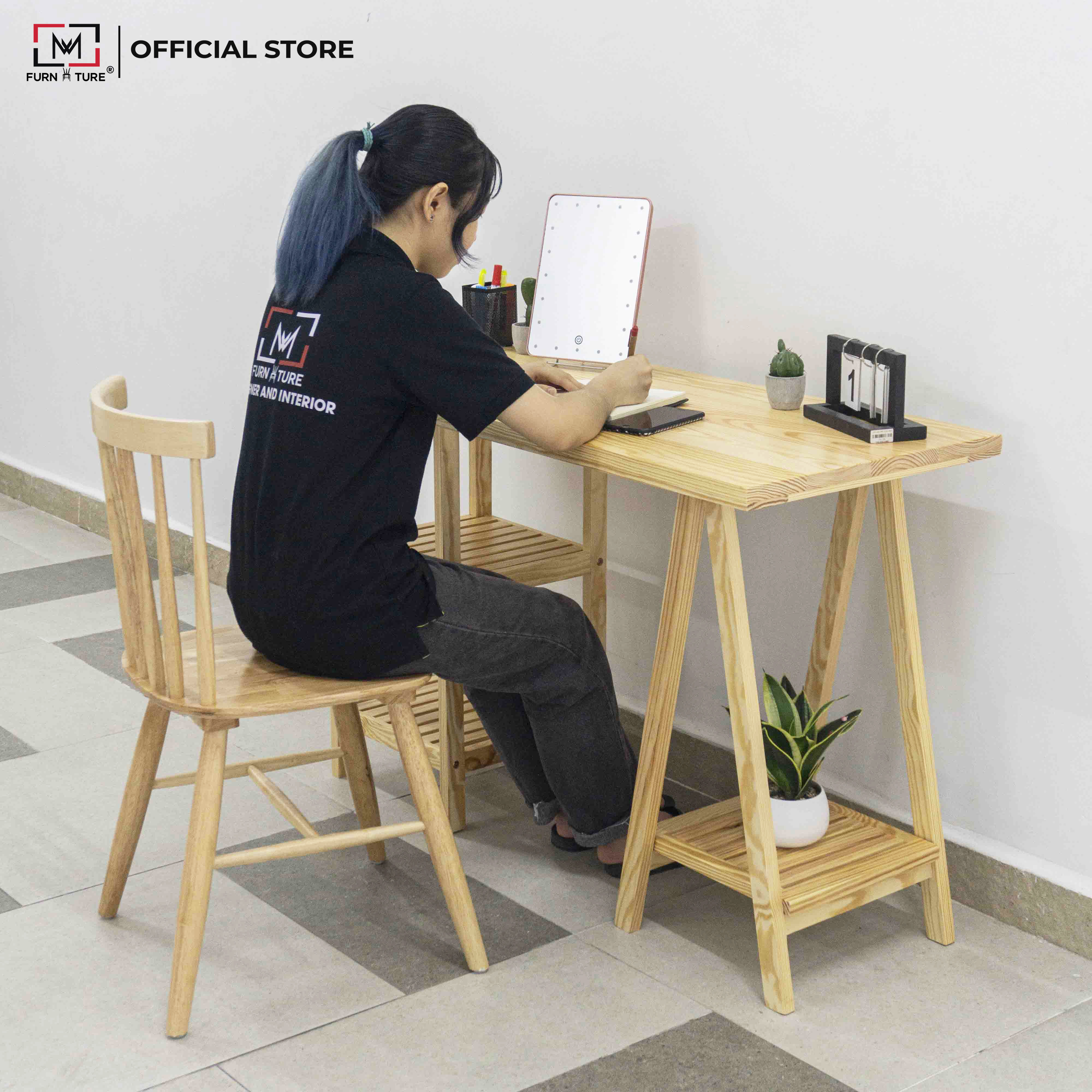 BÀN LÀM VIỆC ĐA NĂNG CHÂN THÁP MÀU GỖ MWFURNITURE - STANDING TOWER TABLE NATURAL