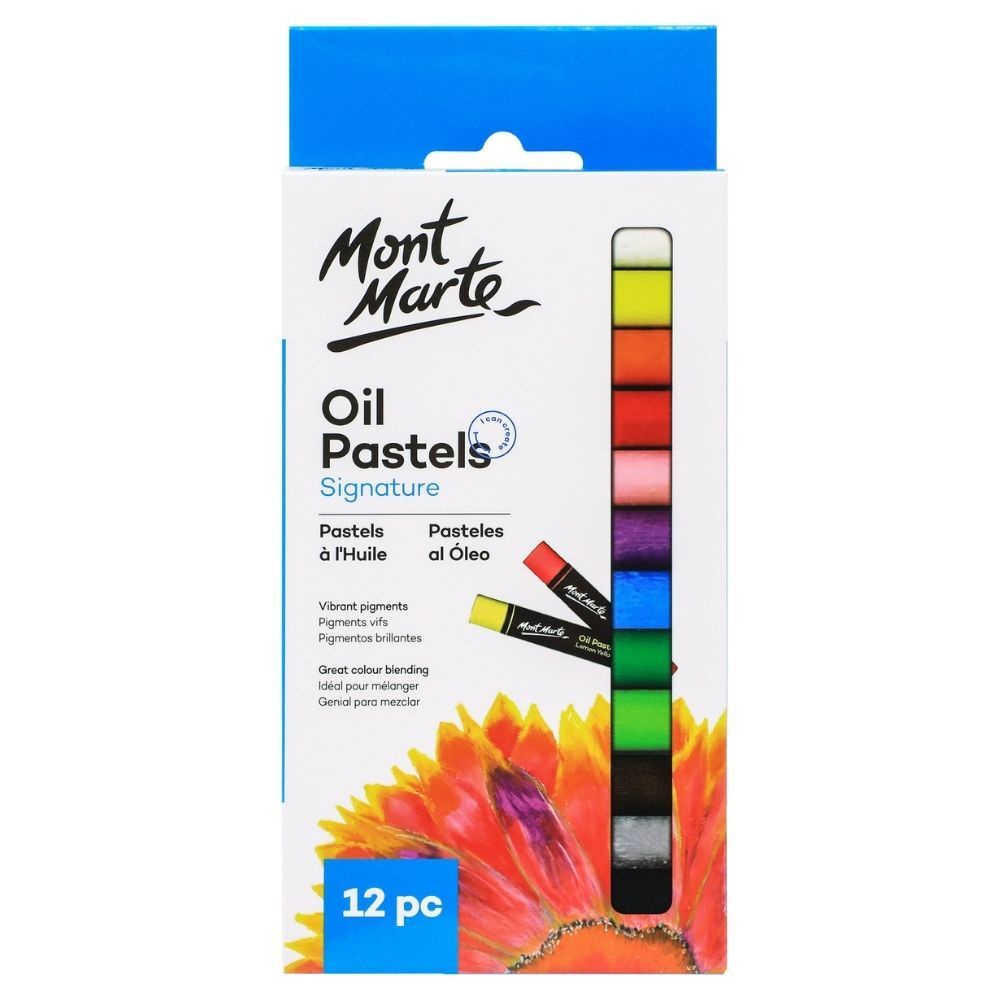 Tặng Kèm Hướng Dẫn - Bộ Bút Sáp Dầu Cao Cấp Mont Marte 12 Màu – Oil Pastels Signature