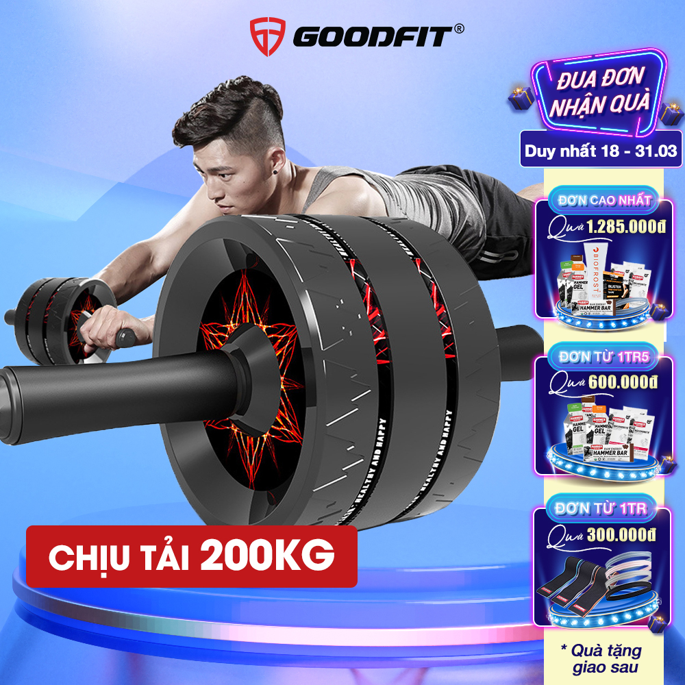 Con lăn tập bụng, con lăn tập cơ bụng 3 bánh GoodFit chống trượt, chịu tải 200kg tập luyện tại nhà Goodfit GF603AB