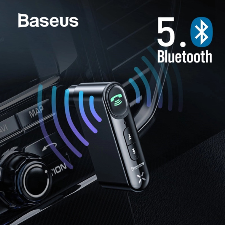 Bộ Bluetooth Receiver WXQY-01 dùng cho ô tô, xe hơi nhãn hiệu Baseus Qiyin AUX kết nối Bluetooth V5.0 thu tín hiệu âm thanh truyền từ các thiết bị di động và xuất ra cổng Audio AUX 3.5mm - Hàng Nhập Khẩu