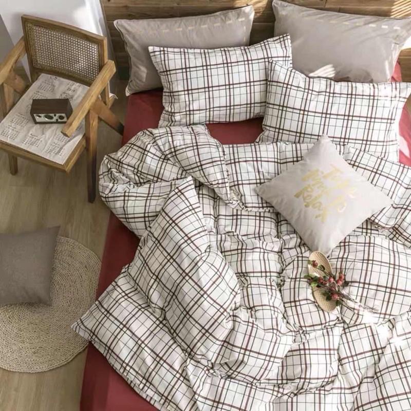Set Ga Gối Cotton Tici Kẻ Hàng Nhập Khẩu Cao Cấp 4 Món
