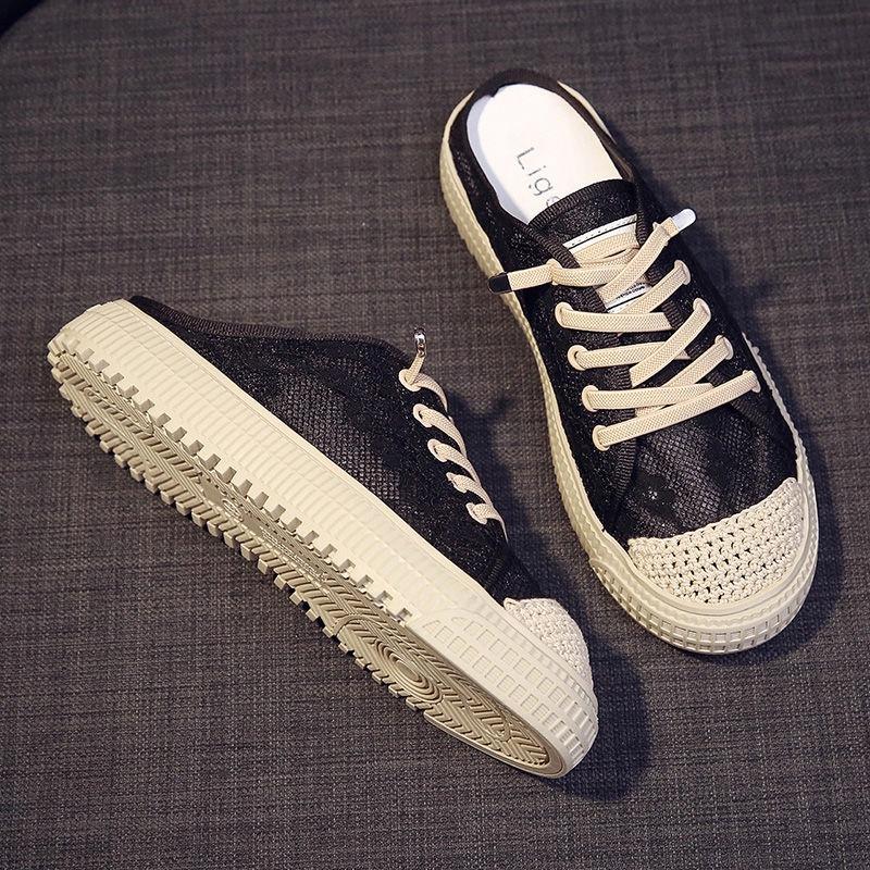 Dép Bít Mũi Phối Lưới Thời Trang Mùa Thu Cho Nữ