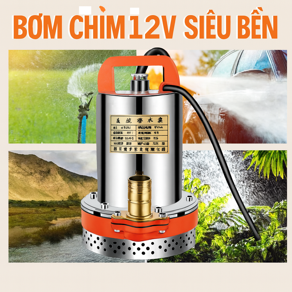 Máy Bơm Chìm 12V Chạy Ắc Quy – Bơm Tõm Lõi Đồng Siêu Bền, Lưu Lượng Mạnh