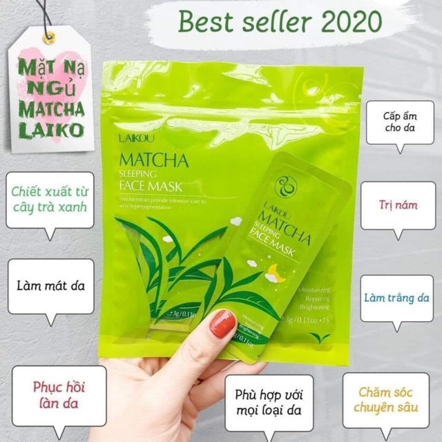 Bịch 15 Miếng Mặt Nạ Ngủ Trà Xanh Matcha Mud Mask Laikou