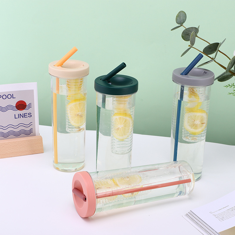 Bình Nước Detox Trong Suốt Có Ngăn Lọc Trà, Trái Cây Dung Tích 700ml Kèm Ống Hút Tiện Dụng