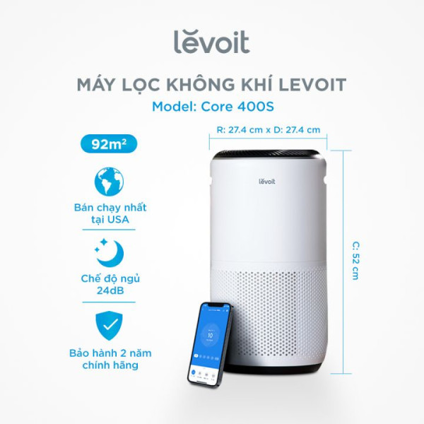 Máy Lọc Không Khí Levoit Core 400S 92m2 - Hàng Chính Hãng