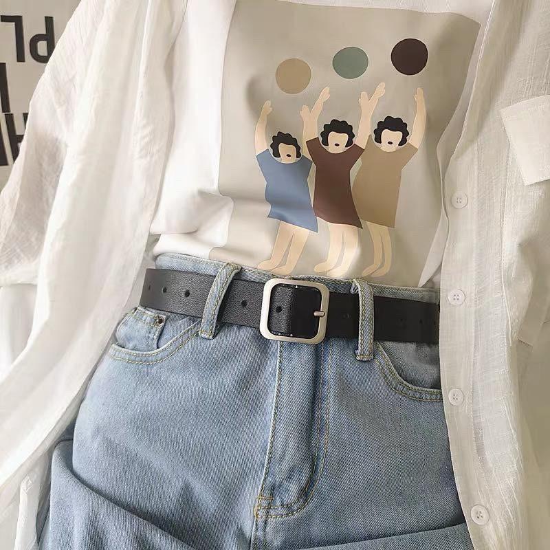 Thắt lưng da nam nữ Ulzzang mặt vuông -BELT Dây nịt da mặt vuông bạc, chữ nhật Style HÀN QUỐC