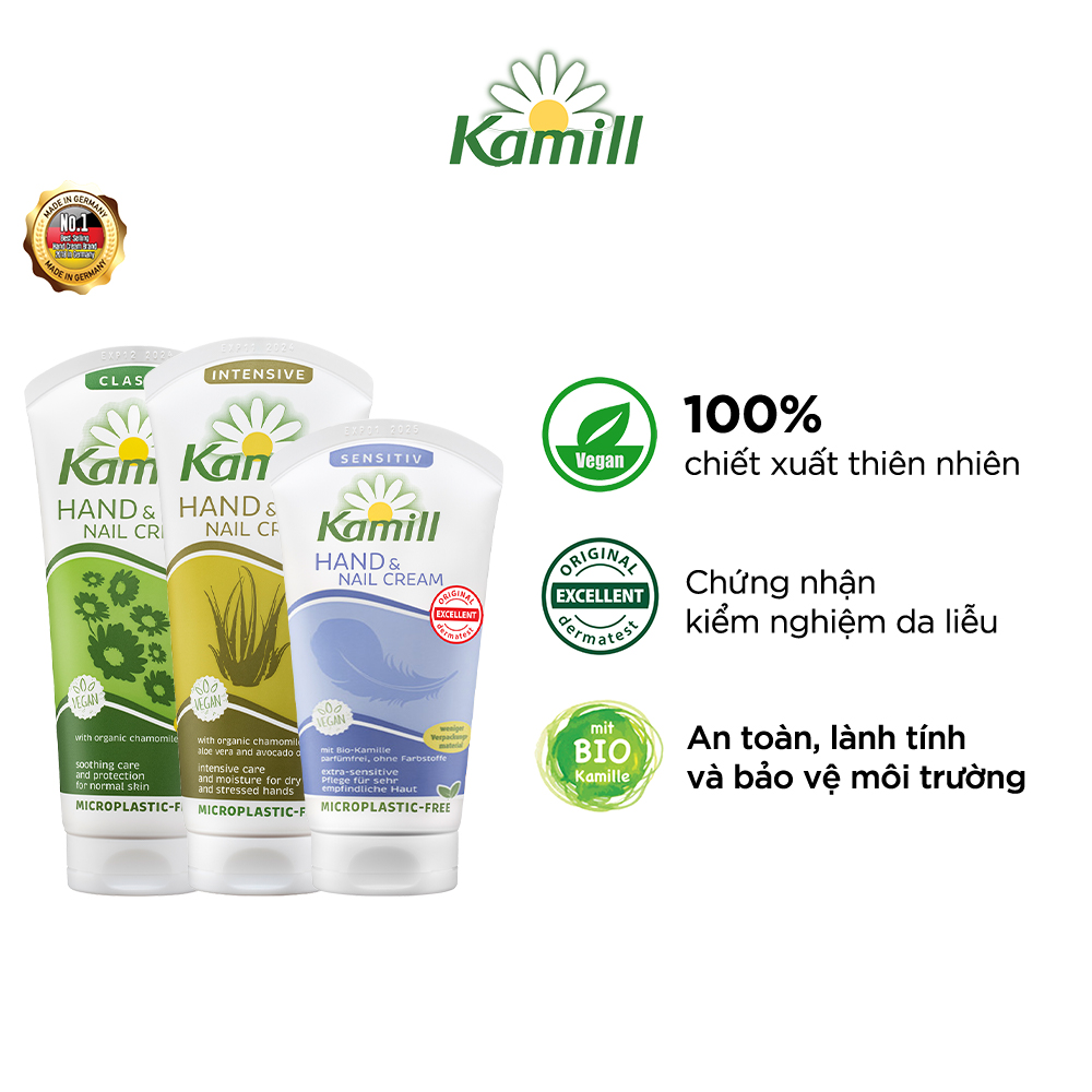 Bộ 3 kem dưỡng da tay và móng tay Kamill Hand &amp; Nail Cream (Classic 100ml + Intensive 100ml + Sensitive 75ml)