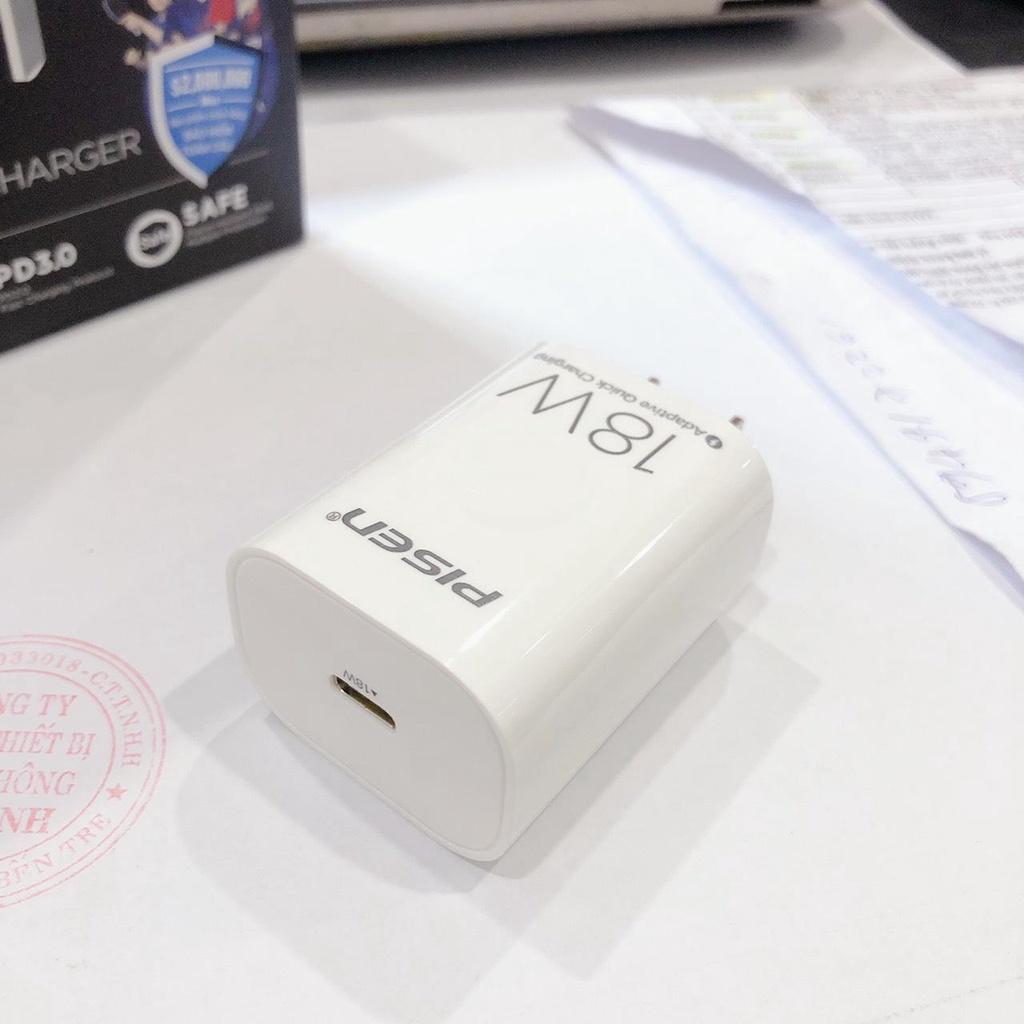 Cóc sạc nhanh Pisen Quick Type-C Wall Charger PD 3.0 18W - , Hàng chính hãng