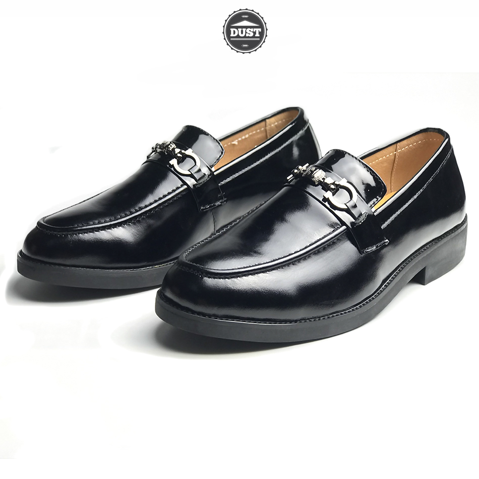 Giày tây lười nam Horsebit Loafer MAD Đen Bóng tăng chiều cao 4cm da bò cao cấp