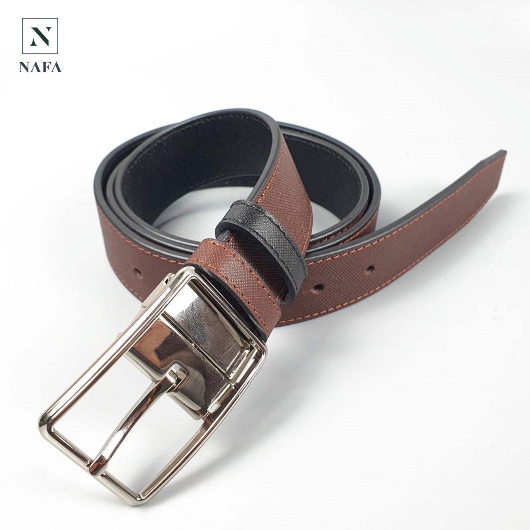 Thắt lưng da Saffiano cao cấp 2 màu dây, khóa kim xoay tiện lợi sang trọng NAFA BL120