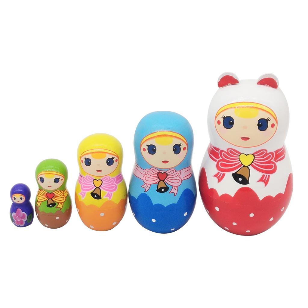 5Pcs Beautiful Handmade Wooden Russian Nesting Dolls, Girl Matryoshka Dolls Stacking Dolls Set
