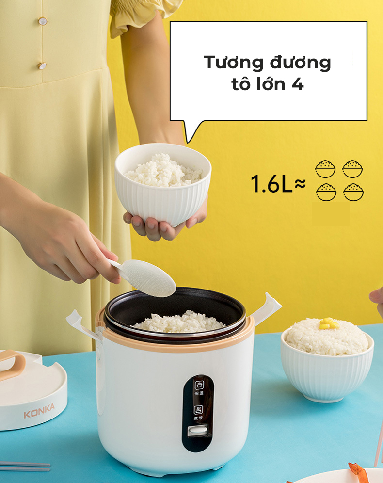 Nồi cơm điện thông minh, cặp lồng nấu cơm, hâm nóng thức ăn 1.6L KONKA KRC-16JX21 - HÀNG CHÍNH HÃNG