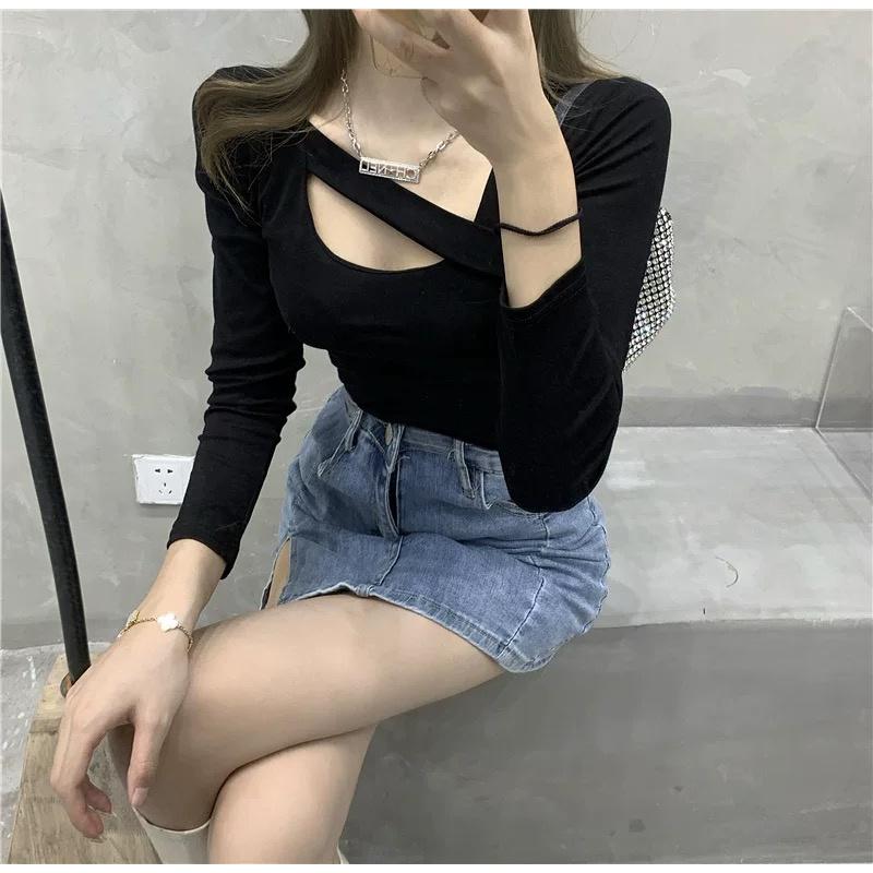 MS6829 Áo thun nữ dài tay vạt chéo cá tính