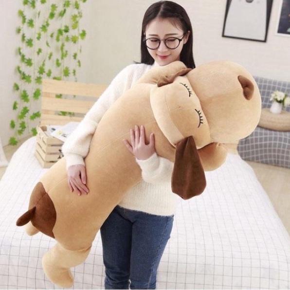 Gấu bông to gấu ôm thú nhồi bông con chó nằm dài mũi tim to mềm mịn size 90cm 1m1