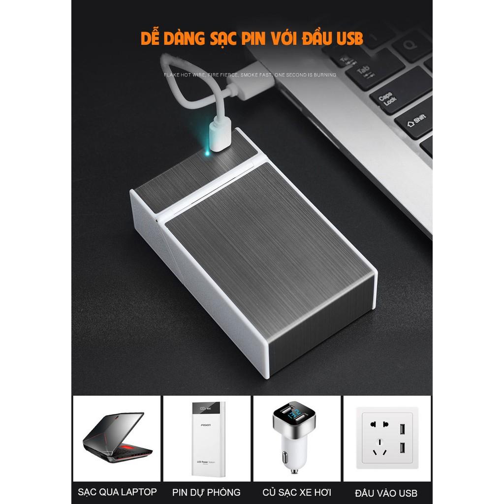 Hộp đựng thuốc 20 điếu đựng cả bao thuốc kiêm bật lửa điện sạc USB tiện lợi cao cấp