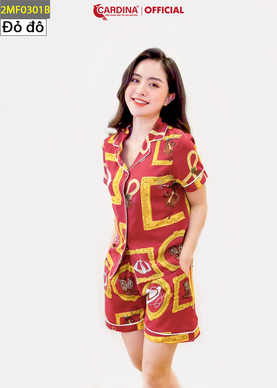 Đồ Bộ Pijama Nữ CARDINA Chất Lụa Mango Áo Cộc Tay Quần Đùi 2MF03