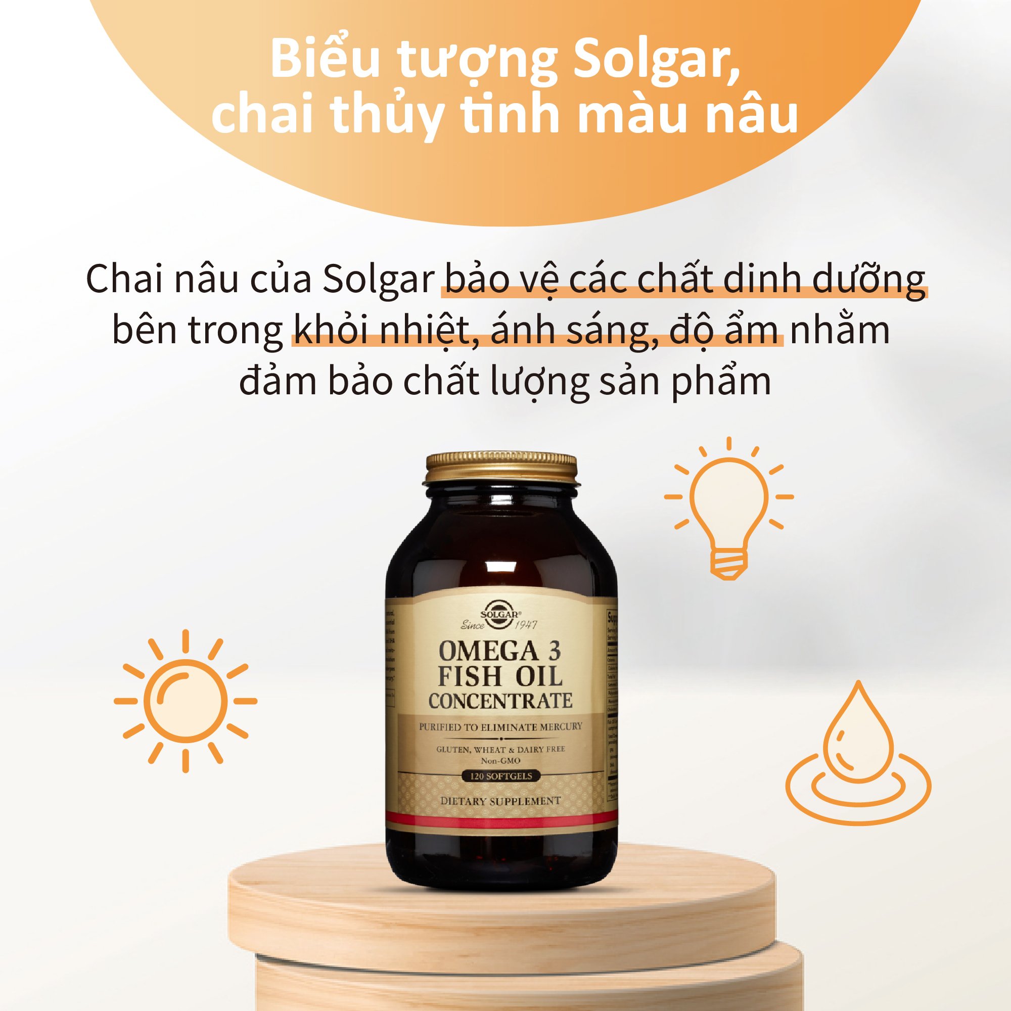 NHẬP KHẨU USA CHÍNH HÃNG - Viên uống dầu cá bổ sung omega 3, hỗ trợ giảm xơ vữa động mạch, tốt cho tim mạch, cải thiện trí nhớ Solgar Dầu cá Fish Oil Omega-3 Concentrate 120
