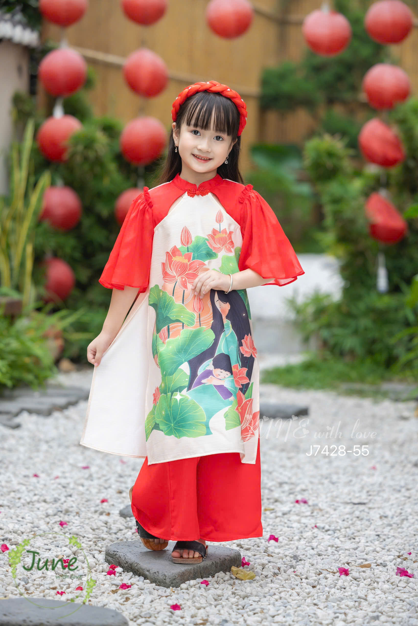 Áo dài cho bé gái mẫu Hoa sen mùa xuân xinh xắn diện lễ tết năm mới từ 12-42kg hàng thiết kế cao cấp