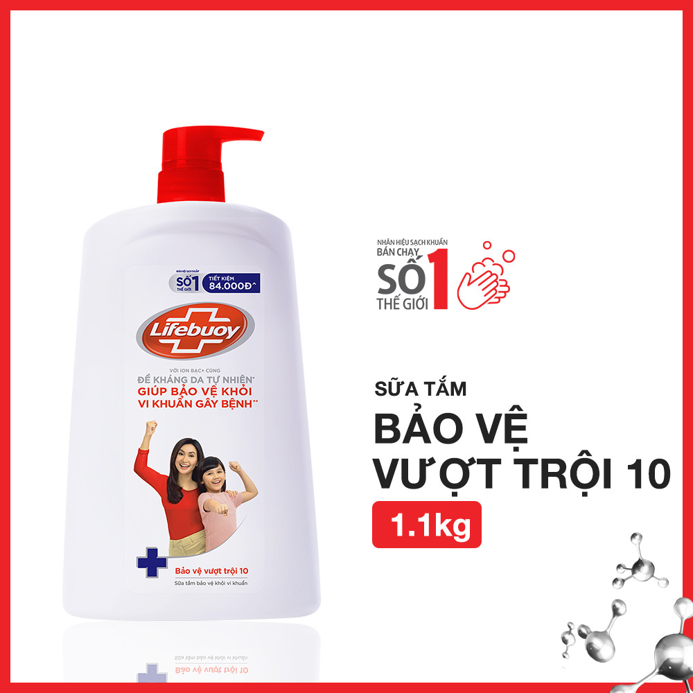 Sữa Tắm Lifebuoy Sạch Khuẩn Bảo Vệ Vượt Trội Mạnh Mẽ Chứa Ion Bạc+ Hỗ Trợ Cùng Đề Kháng Da Tự Nhiên Chai 1000G