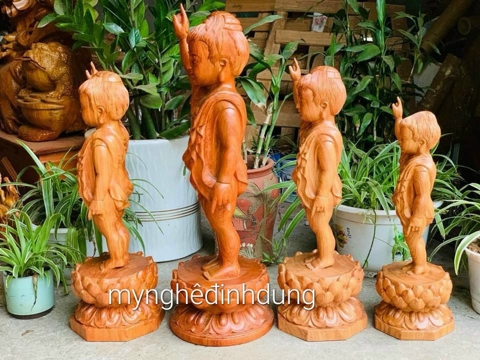 Tượng phật đản sinh bằng gỗ hương đá kt cao 40×15cm