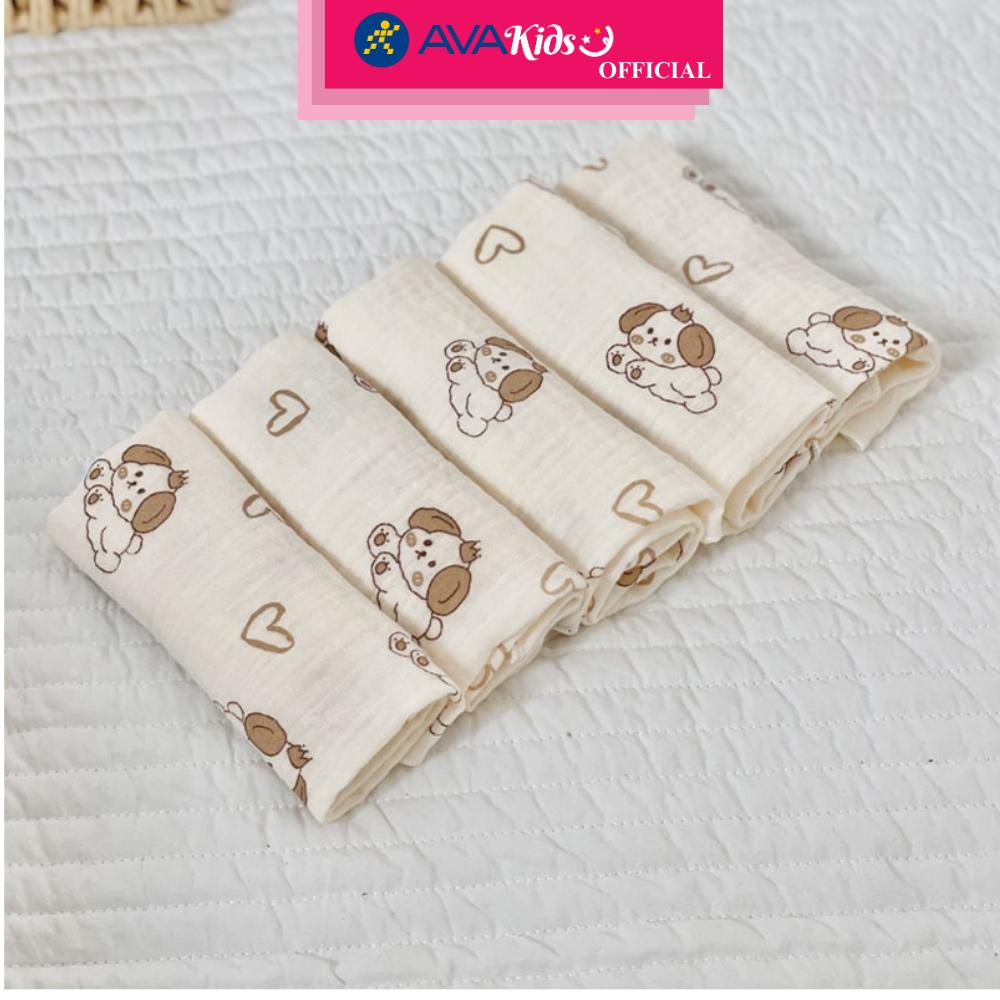 Set 5 cái khăn sữa cotton Bessla 2 lớp 27x27 cm - Cún trái tim - Hàng Chính Hãng