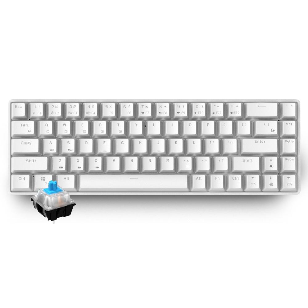 Bàn phím RK855 BT chế độ kép có dây đèn nền trắng 68 phím cơ mini cho điện thoại / máy tính bảng