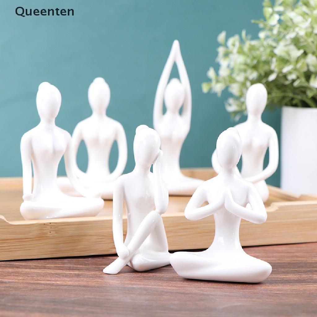 Queenten 6 Styles Meditation Yoga Pose Statue Figurine Ceramic Yoga Figure Decor Ornament QT