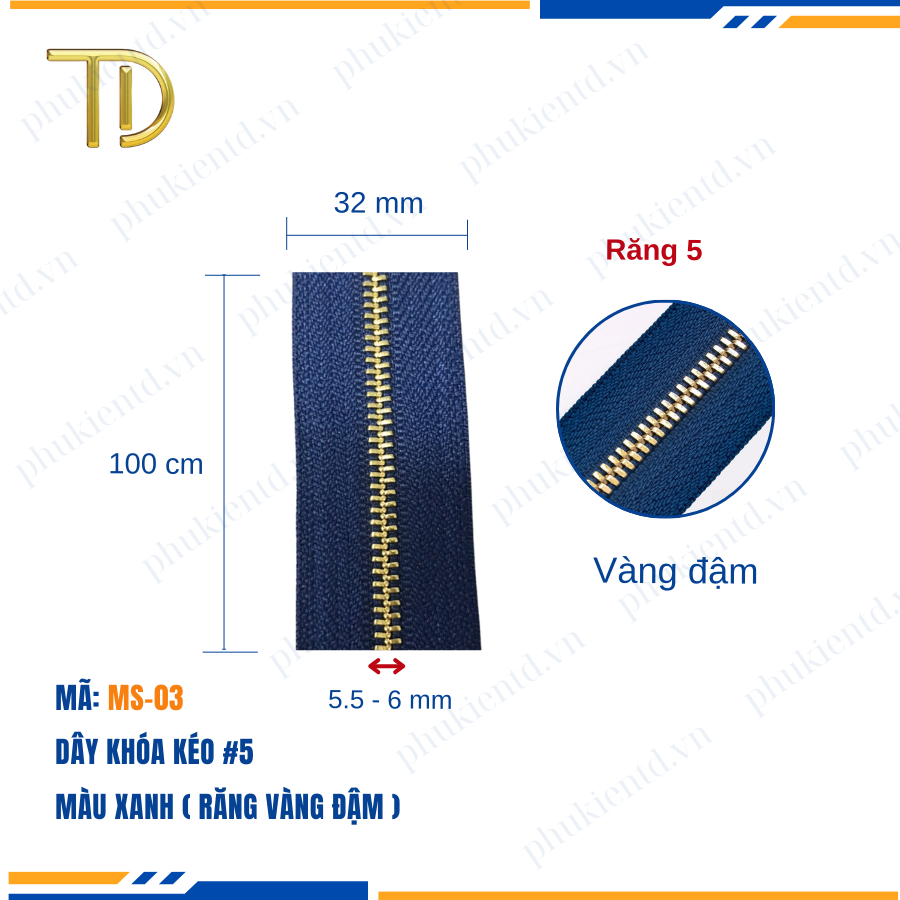 Dây khóa kéo túi xách, dây khóa kéo kim loại, dây khóa kéo răng 5 xanh, Mạ điện độ bền 5-8 năm