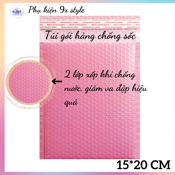 Túi Gói Hàng Niêm Phong Màu Hồng Chống Sốc Có Sẵn Keo Tự Dính 15x20 Cm 9x Style Chống Thấm Nước Combo đủ size