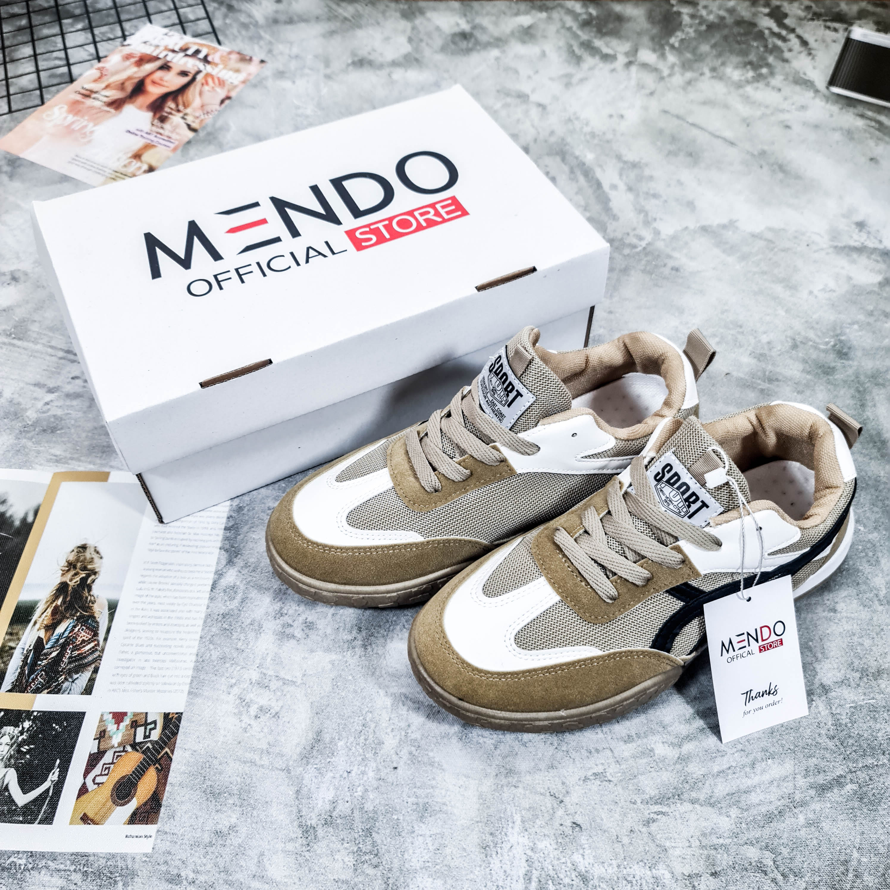 Giày Thể Thao Nam MENDO - Giày Sneaker Màu Trắng - Đen - Kaki, Giày Thể Thao Dáng Hàn Quốc, Phù Hợp Mọi Lứa Tuổi - G5346