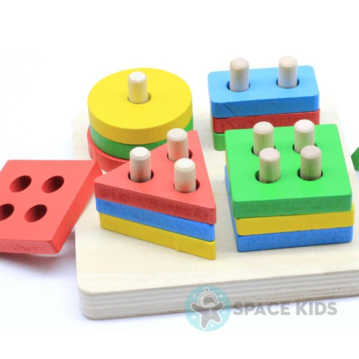 Đồ chơi gỗ cho bé Tháp thả hình khối 4 cột cho bé