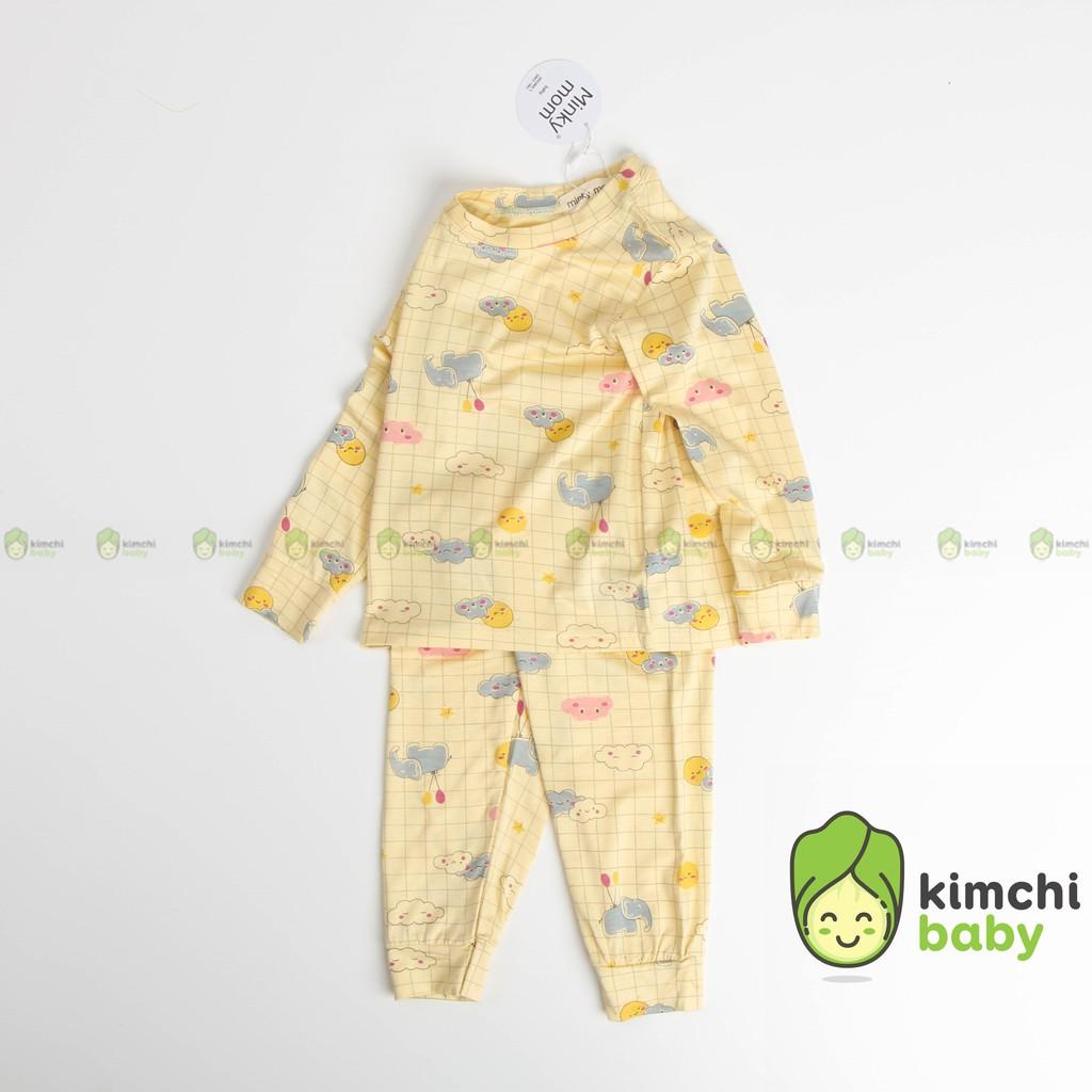 Đồ Bộ Bé Gái, Bé Trai Minky Mom Vải Thun Lạnh Họa Tiết In Chìm Caro Dễ Thương, Bộ Dài Tay Cho Bé Mặc Nhà MKMTD2108