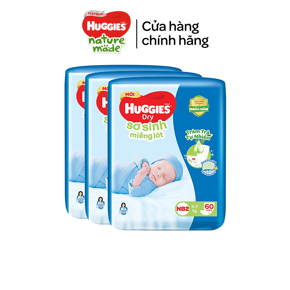 Combo 03 Miếng lót sơ sinh Huggies Tràm Trà Newborn 2 N40/N60