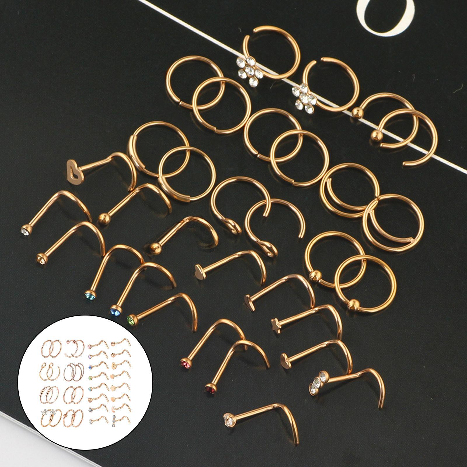 32 Pieces Nose Rings Hoop Studs Piercing Jewelry Set for Women Men Girls