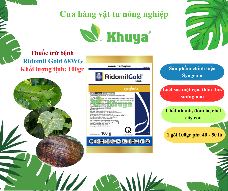 Thuốc trừ bệnh Ridomil Gold 68WG 100gr hàng hiệu Syngenta