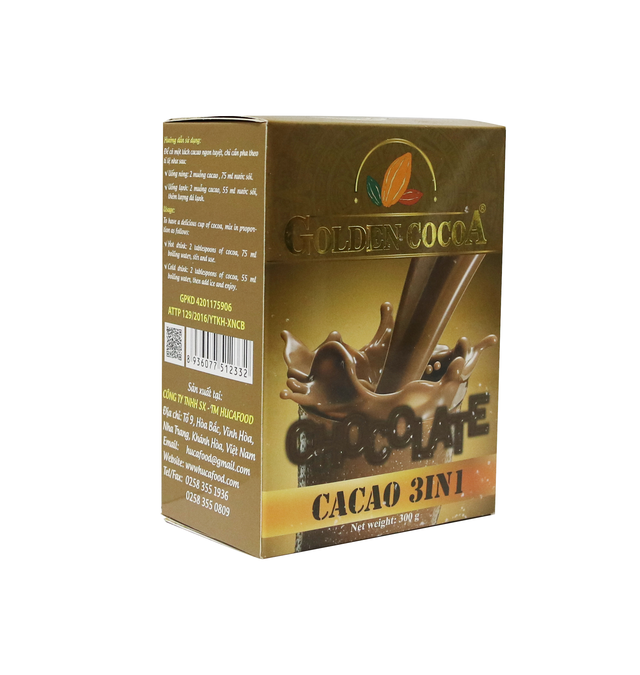 Cacao Hòa Tan 3in1 Hiệu Huca Food Golden Cocoa - Hộp 300Gr