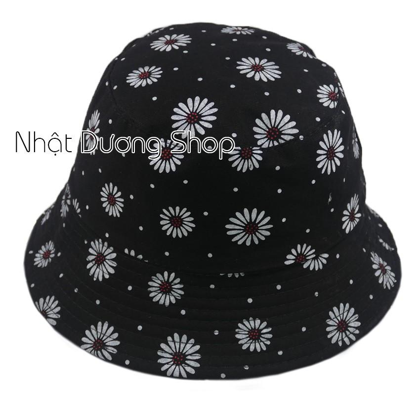 Nón tai bèo họa tiết hoa cúc xịn - Đen hoa cúc