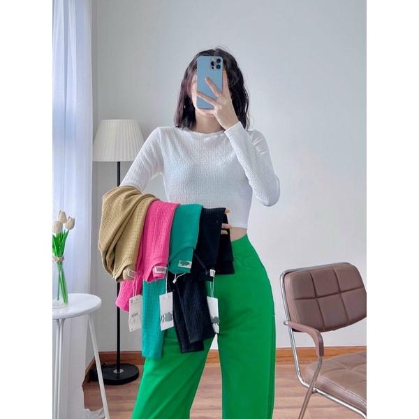 (ảnh thật shop chụp) Áo Croptop tay dài chất thun xốp- HÀNG CHUẨN SHOP H.N.M STORE