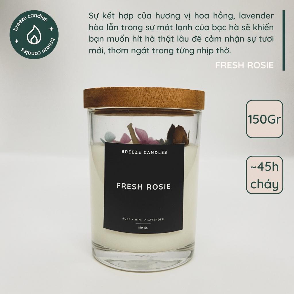 Nến thơm thiên nhiên hương hoa hồng mix bạc hà và lavender - FRESH ROSIE - 150gr (~45 giờ đốt)