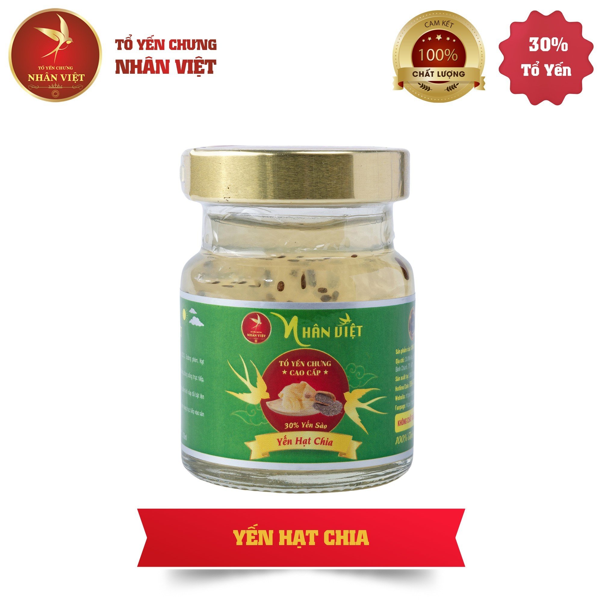 [Hộp 6 Lọ] Nước Yến Sào Chưng Hạt Chia Nhân Việt 30% Yến 70ml/Hũ