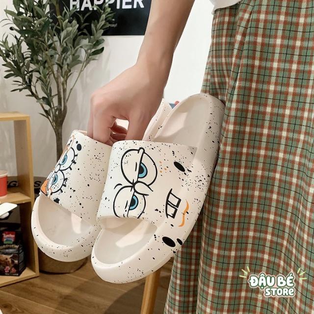 Dép Bánh Mì Nam Nữ Ulzzang Hoạ Tiết Cute - Dép Quai Ngang Hở Mũi Đế Cao Unisex Hoạt Hình Ngộ Nghĩnh - Daube - D035