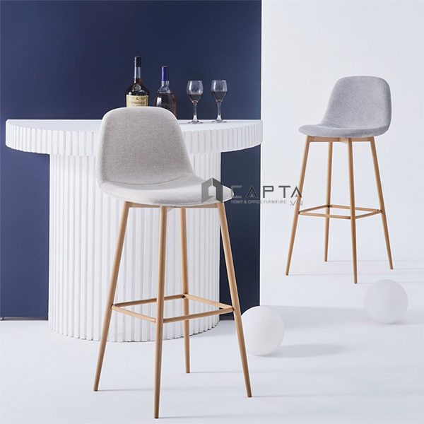 Ghế quầy bar màu xám nhạt cố định cao 75cm CB2151-F Nội thất Capta.vn Ghế đảo bếp nệm bọc vải bố màu xám nhạt có lưng tựa chân sắt sơn vân gỗ